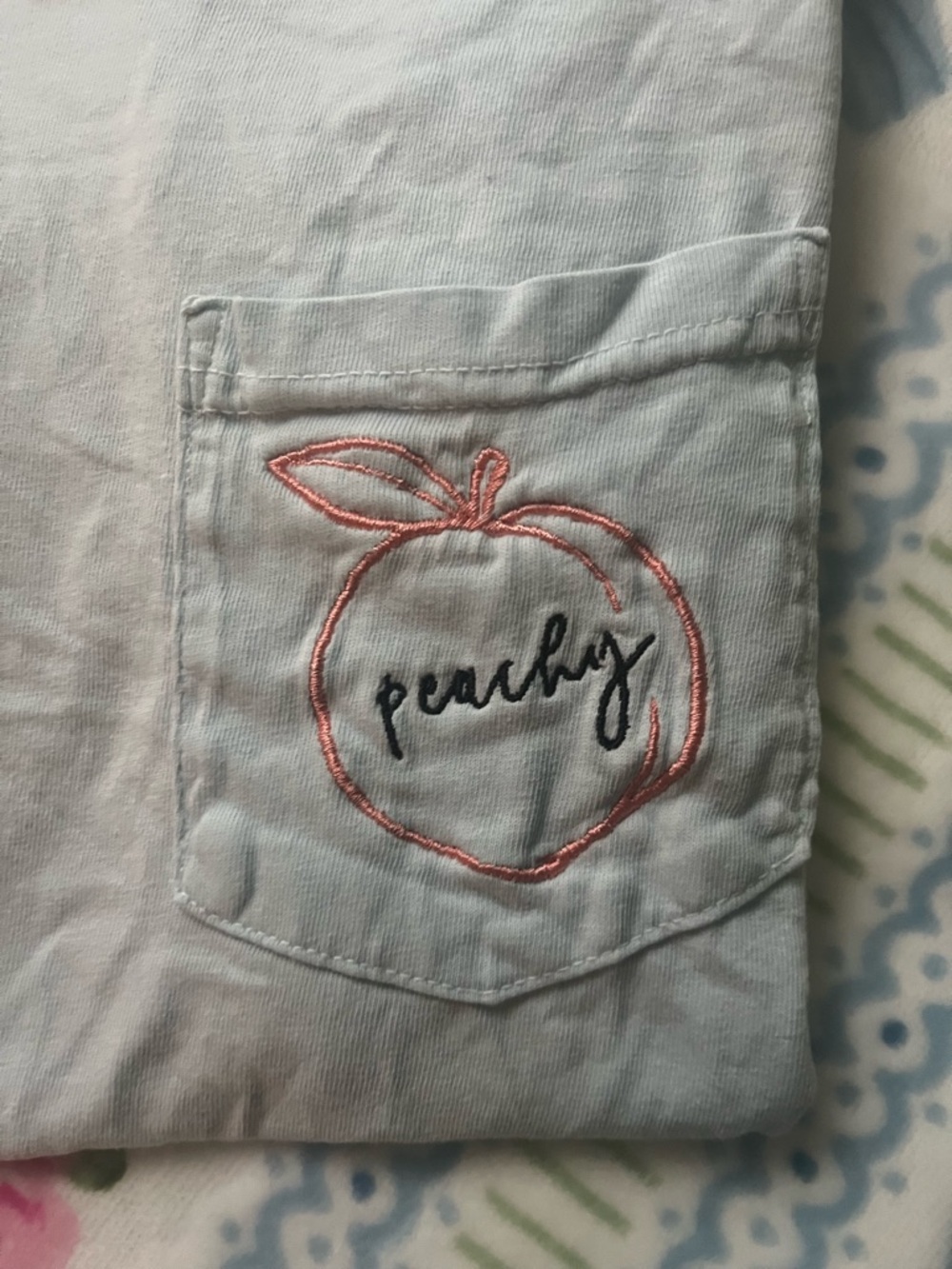 Light Blue Comfort Colors Pocket Tee with Peach Embroidery